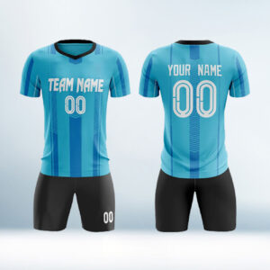 Custom Sky Blue and Black Football Uniform