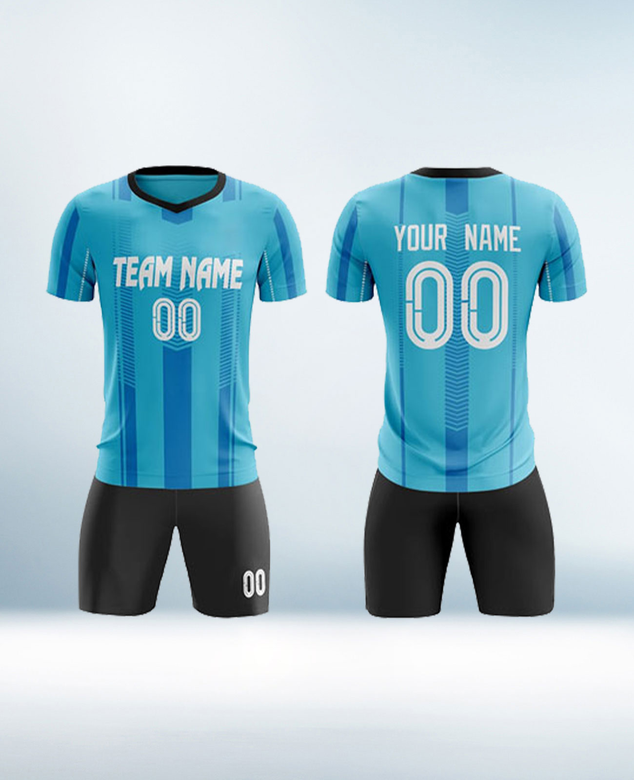 Custom Sky Blue and Black Football Uniform