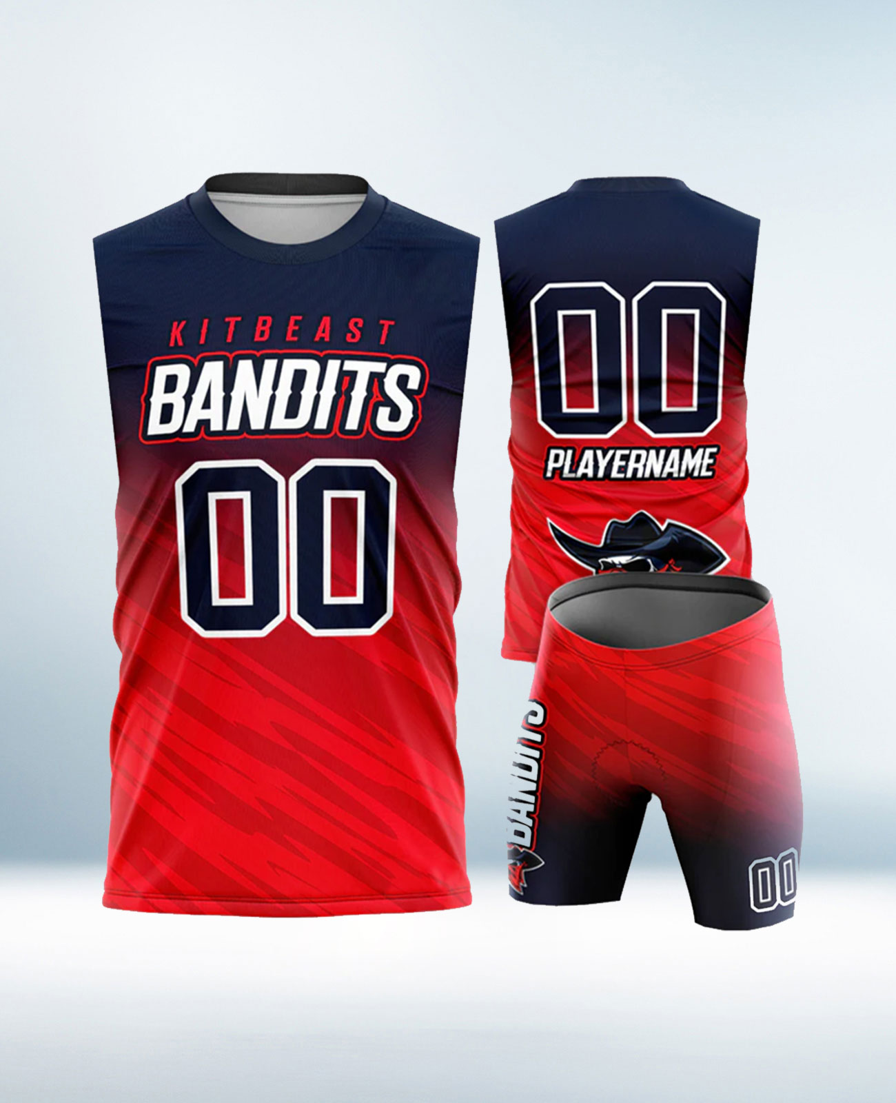 Cusotm Red and Navy Blue 7v7 Uniform