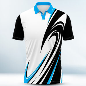 Custom Sky Blue, Black and White Polo Shirt