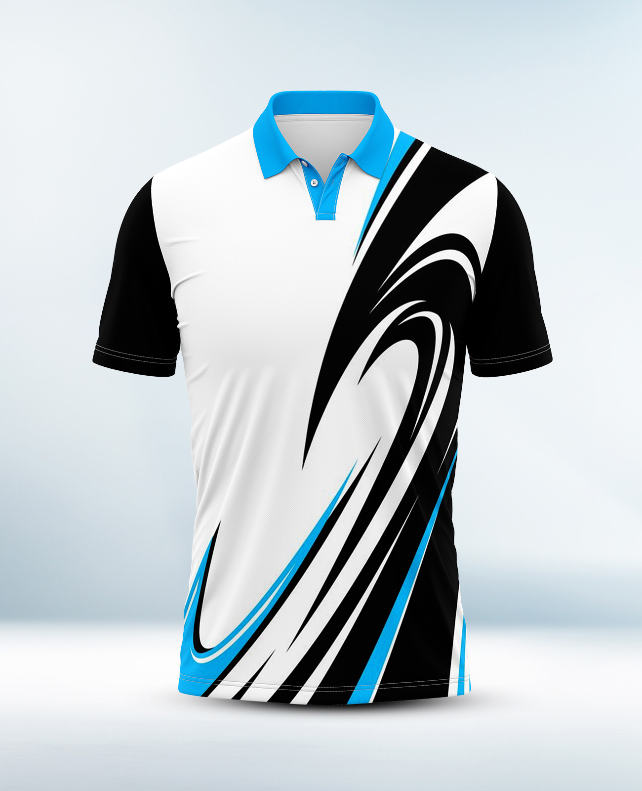 Custom Sky Blue, Black and White Polo Shirt