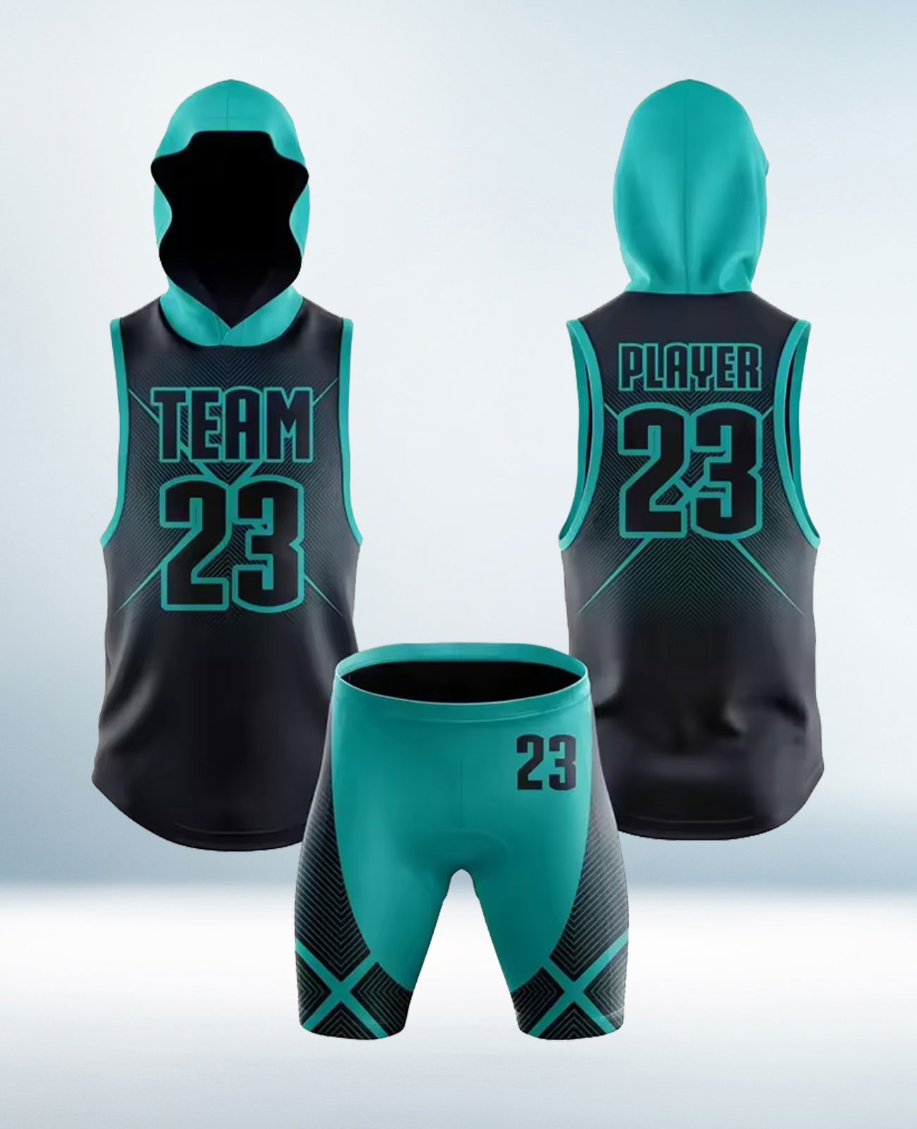 Cusotm Ocean Green and Black 7v7 Uniform