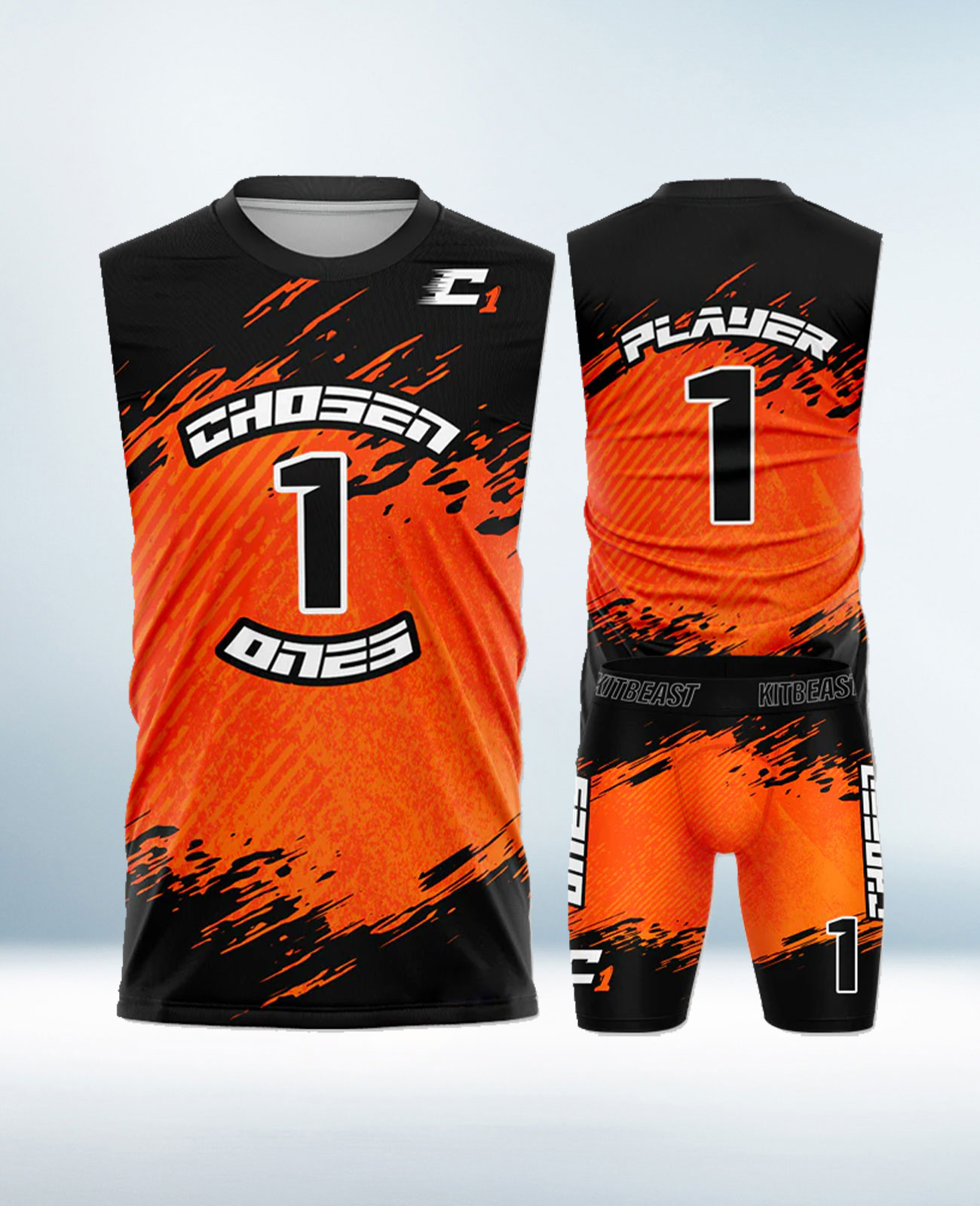 Cusotm Orange and Black 7v7 Uniform