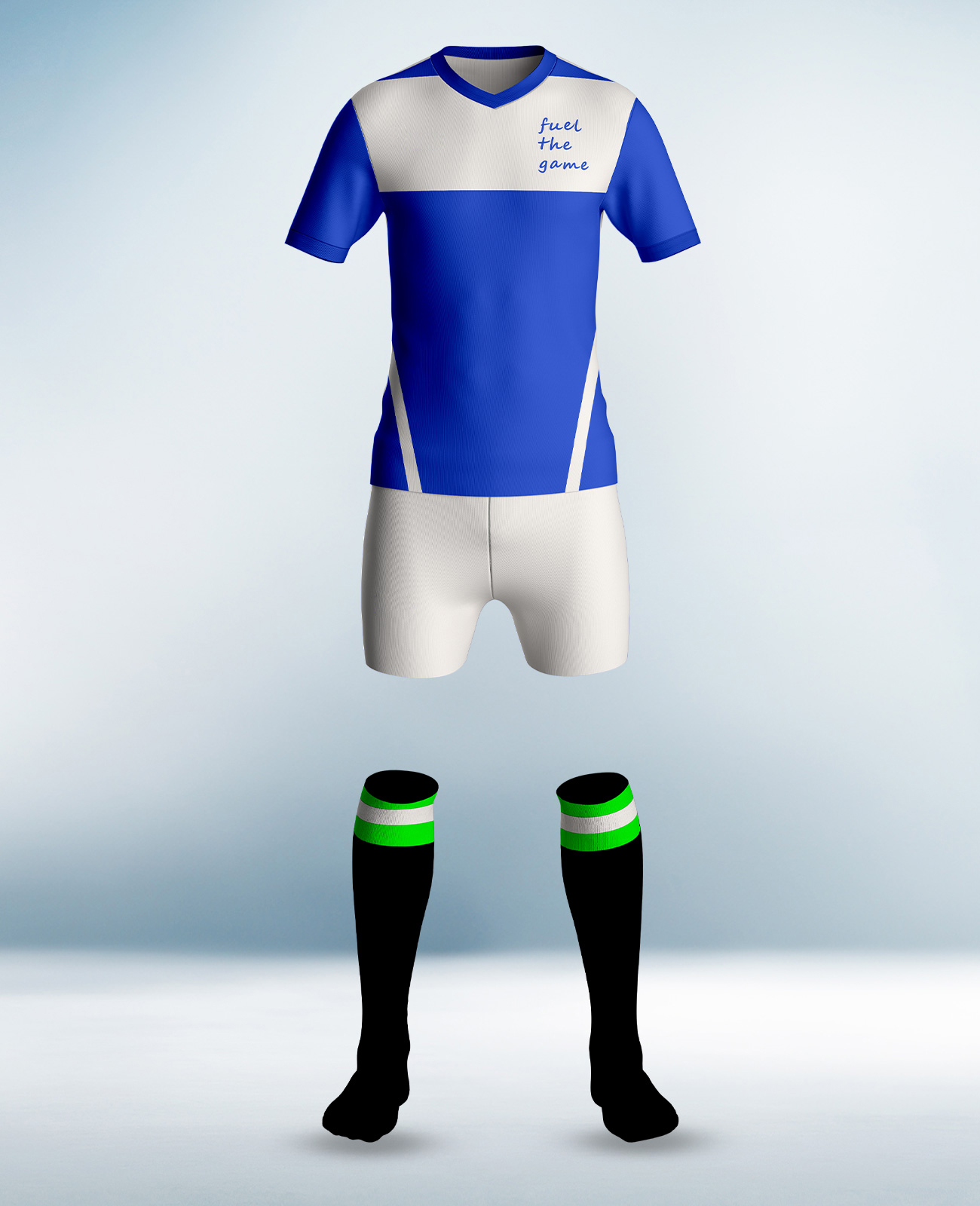 Cusotm White and Blue Soccor Uniform