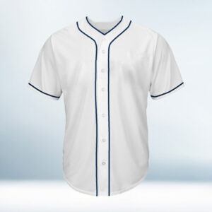 Custom White with Blue Lining Baseball Jersey