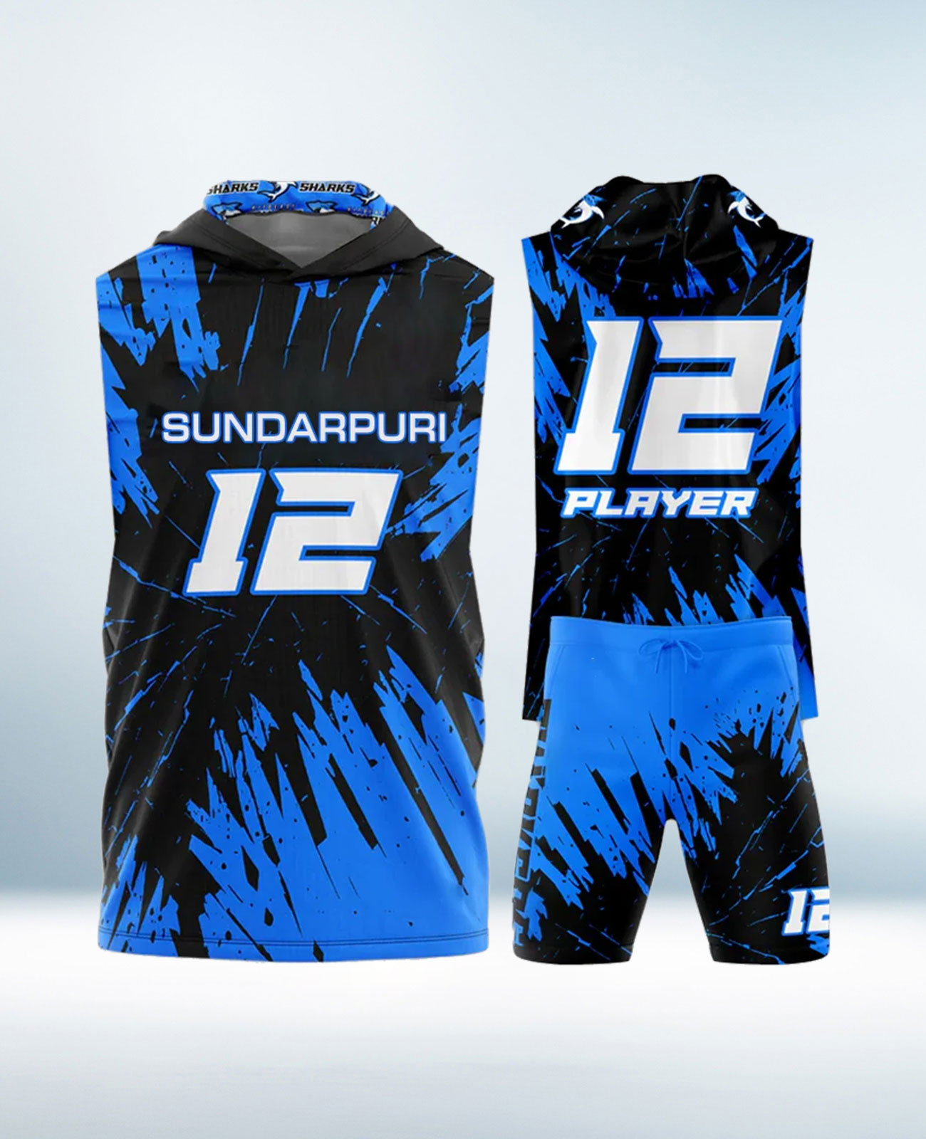 Cusotm Royal Blue and Black 7v7 Uniform