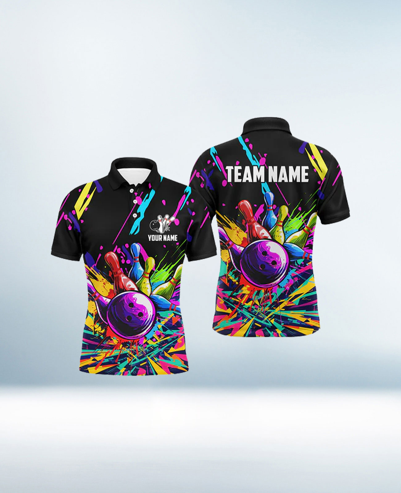 Custom Black with Bowling pin Design Bowling Jersey