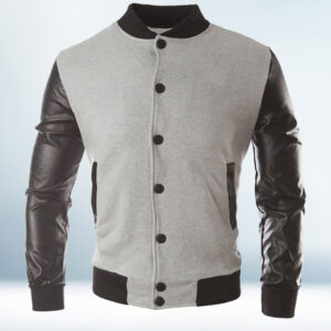 Custom Grey with Leather Sleves Varsity Jacket