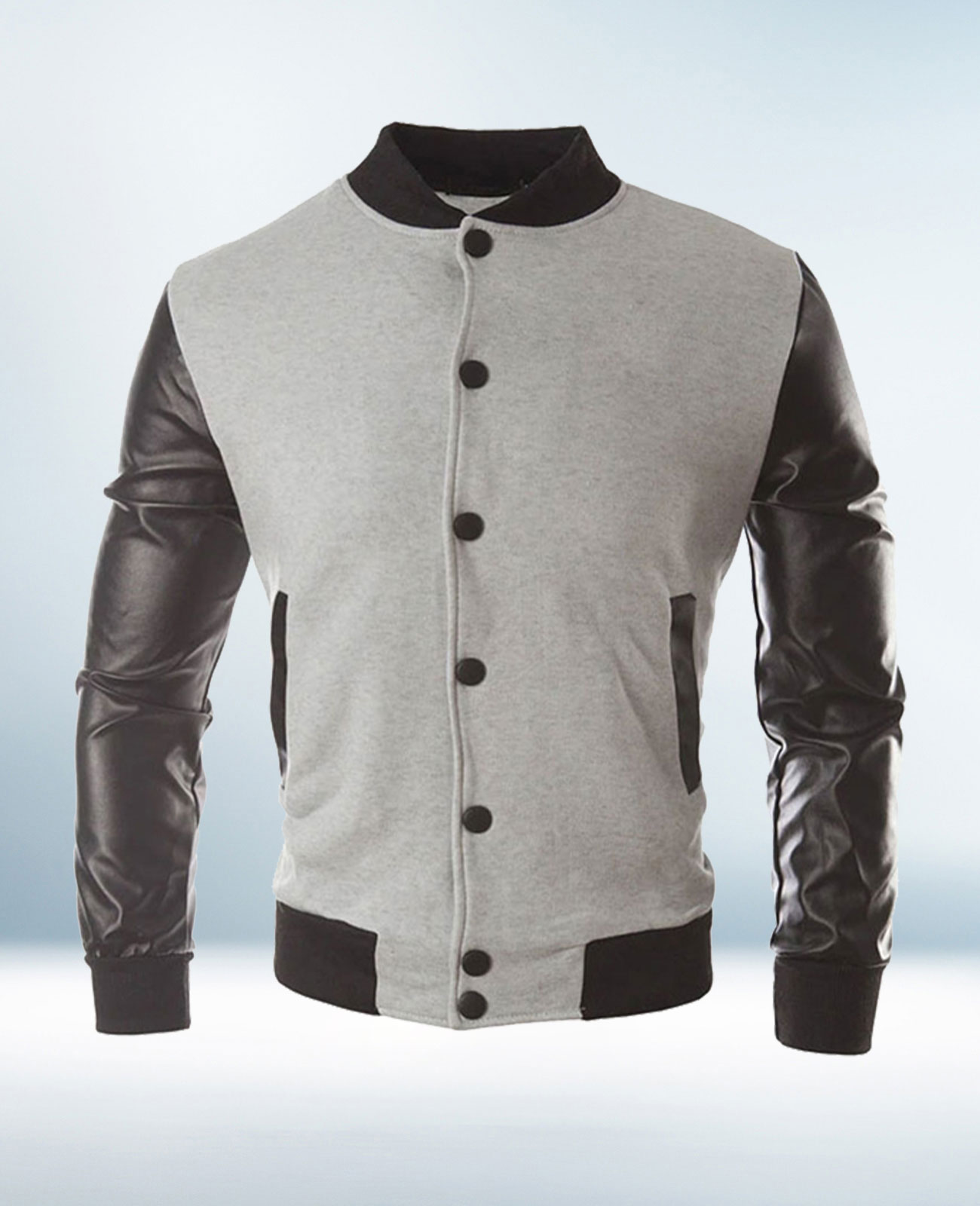 Custom Grey with Leather Sleves Varsity Jacket
